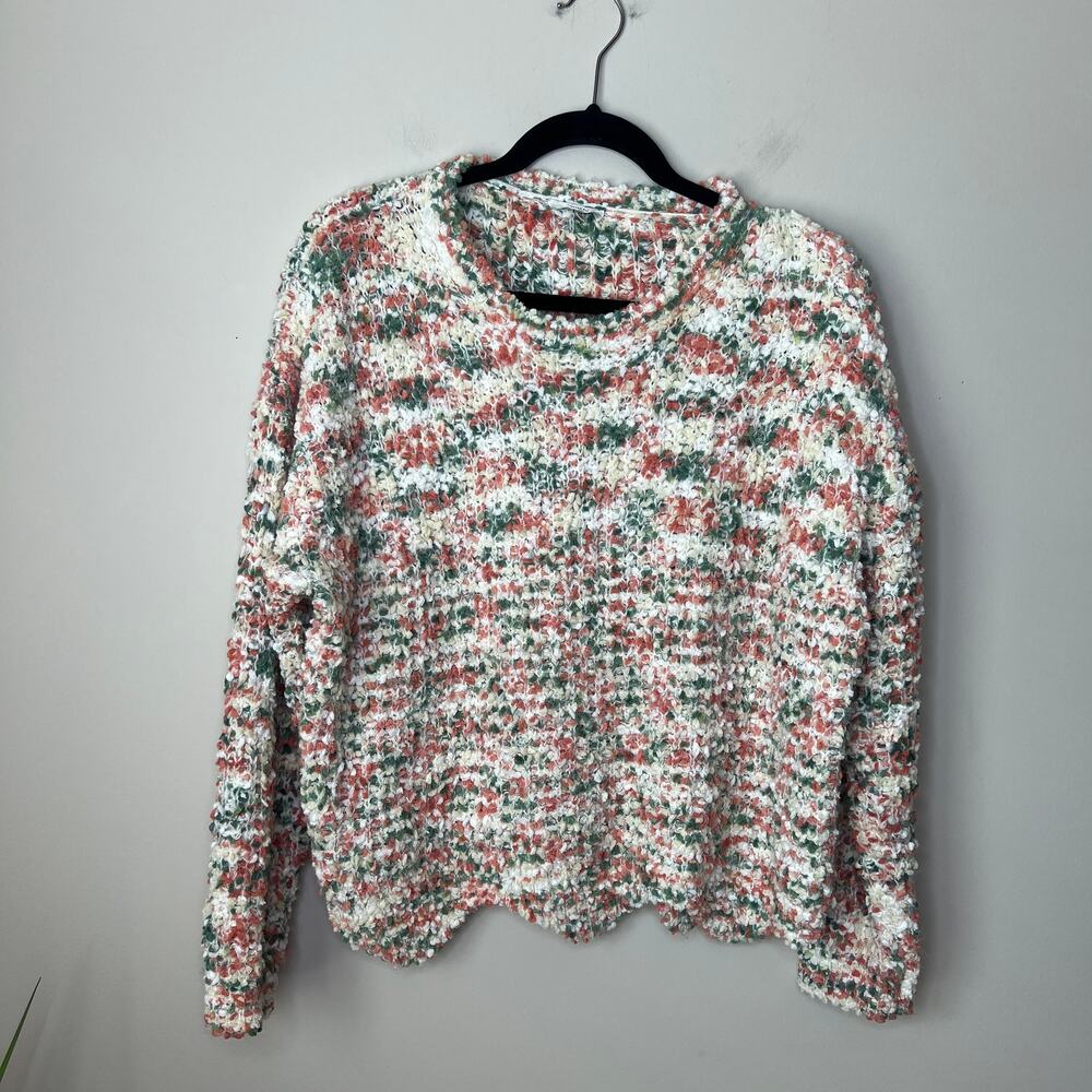 Jodifl Women's Multicolor Popcorn‎ Knit Pullover Sweater Size Medium Pointed Hem